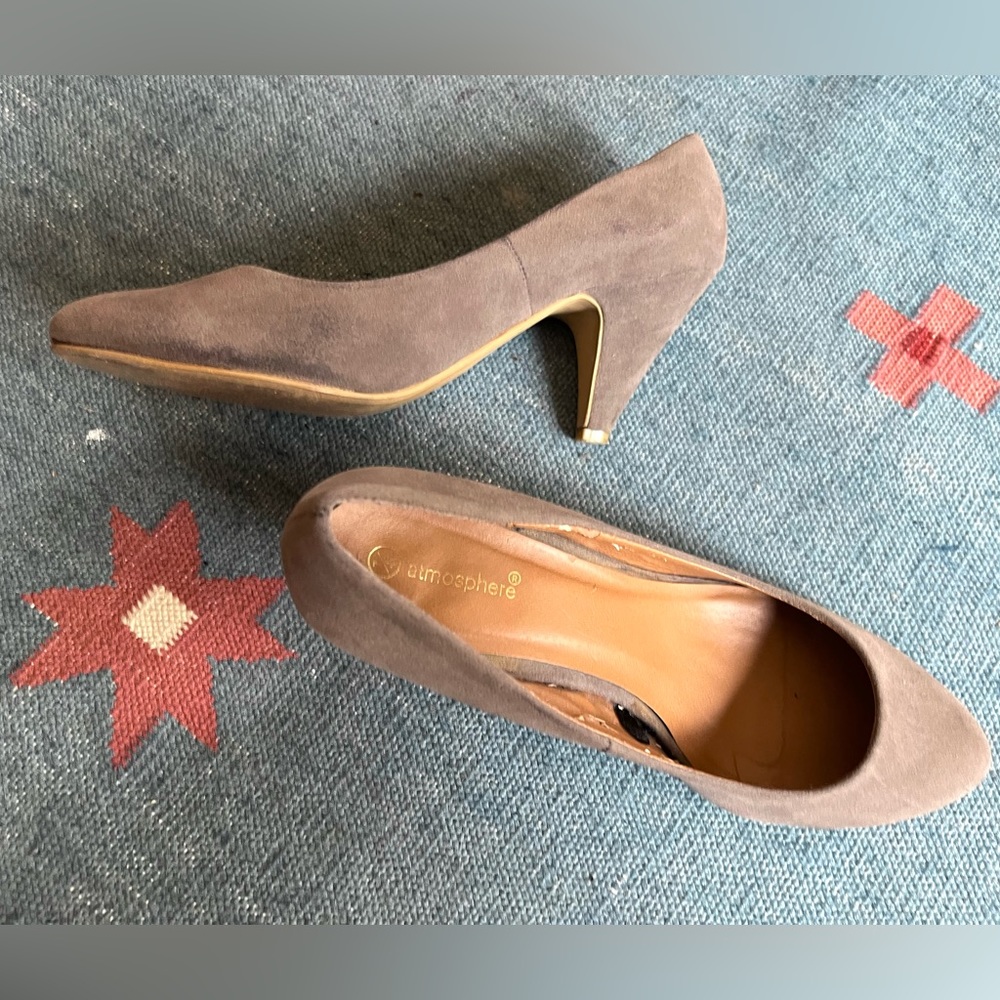 Stylish dove grey ‘suede’ shoes by atmosphere 2.5” heels